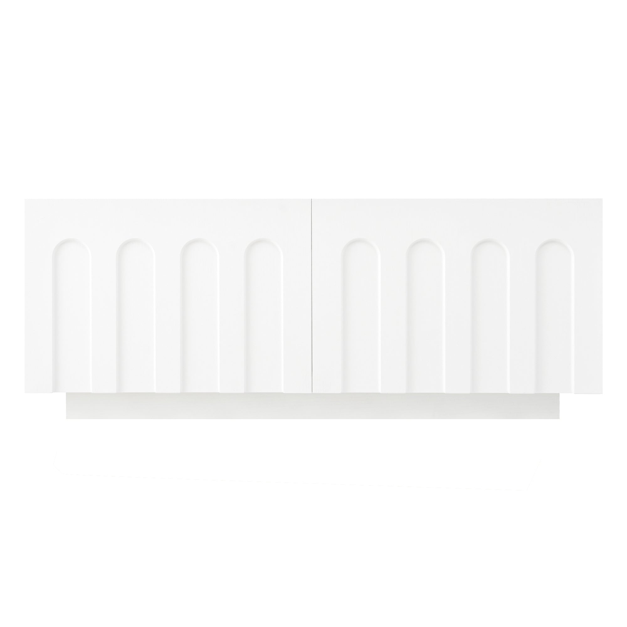 ON-TREND Elegant TV Stand with Arched Design for TVs Up to 80', Modern Dual Purpose Coffee Table with 4 Drawers, Multi-Functional Organizer Cabinet with Storage for Living Room, Bedroom, White