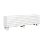 Stylish Thick Wavy Door TV Cabinet with Adjustable Shelves, Cream Style TV Stand with 4 Cabinets for TVs Up to 75', Solid Media Console with Cylindrical Legs and Cable Holes for Living Room, White