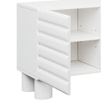 Stylish Thick Wavy Door TV Cabinet with Adjustable Shelves, Cream Style TV Stand with 4 Cabinets for TVs Up to 75', Solid Media Console with Cylindrical Legs and Cable Holes for Living Room, White