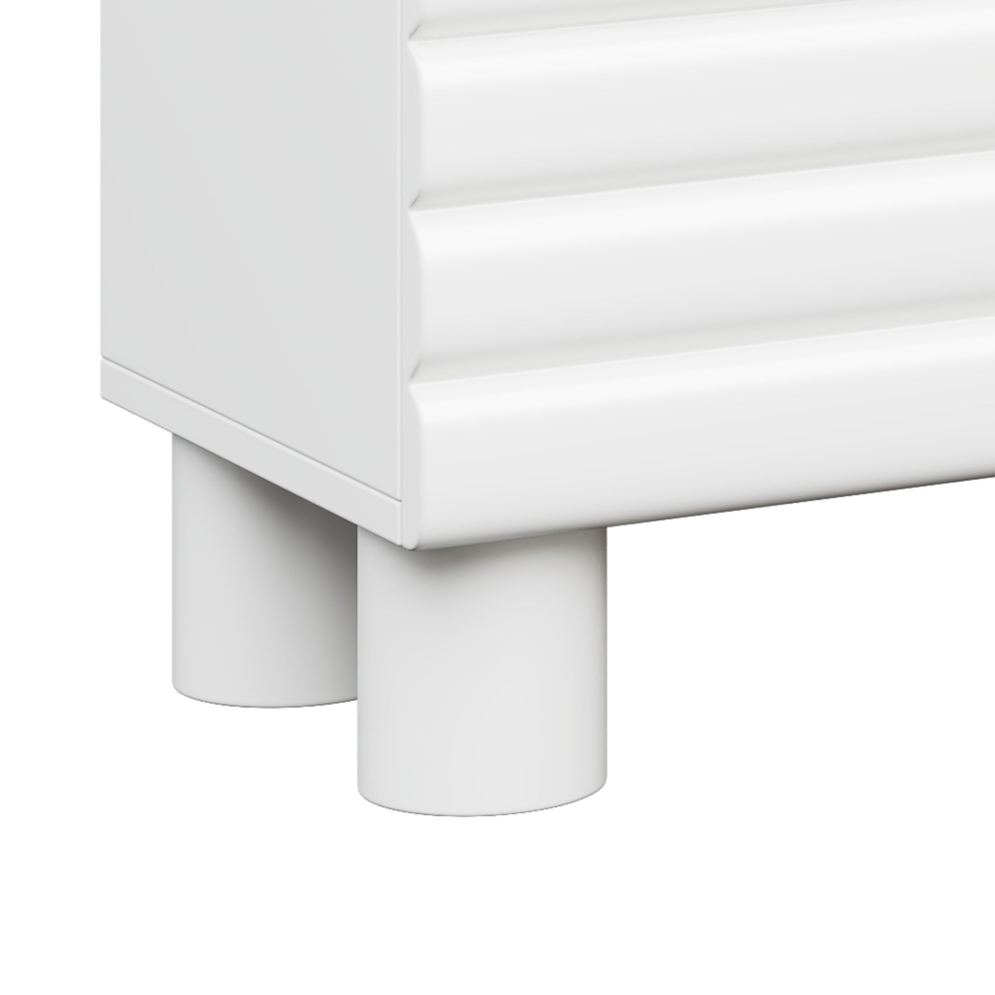 Stylish Thick Wavy Door TV Cabinet with Adjustable Shelves, Cream Style TV Stand with 4 Cabinets for TVs Up to 75', Solid Media Console with Cylindrical Legs and Cable Holes for Living Room, White