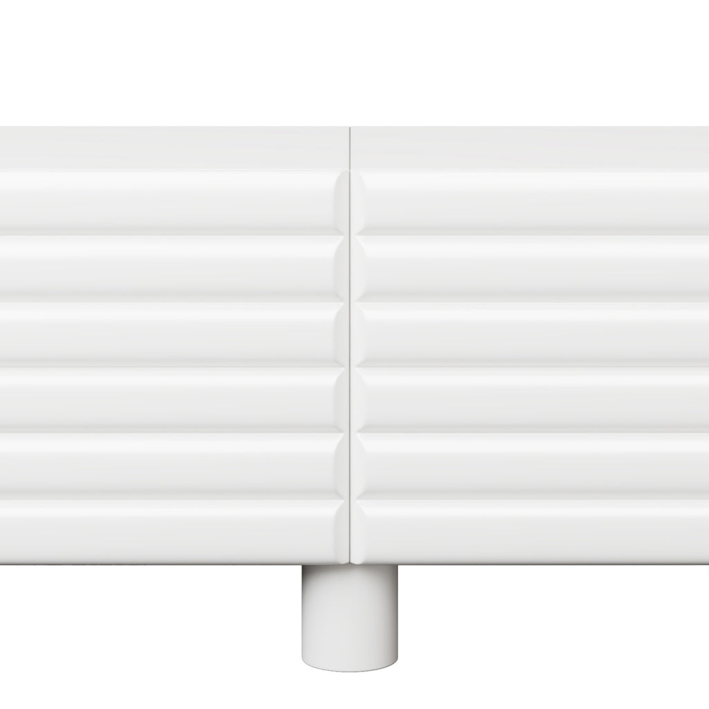 Stylish Thick Wavy Door TV Cabinet with Adjustable Shelves, Cream Style TV Stand with 4 Cabinets for TVs Up to 75', Solid Media Console with Cylindrical Legs and Cable Holes for Living Room, White