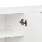 Stylish Thick Wavy Door TV Cabinet with Adjustable Shelves, Cream Style TV Stand with 4 Cabinets for TVs Up to 75', Solid Media Console with Cylindrical Legs and Cable Holes for Living Room, White