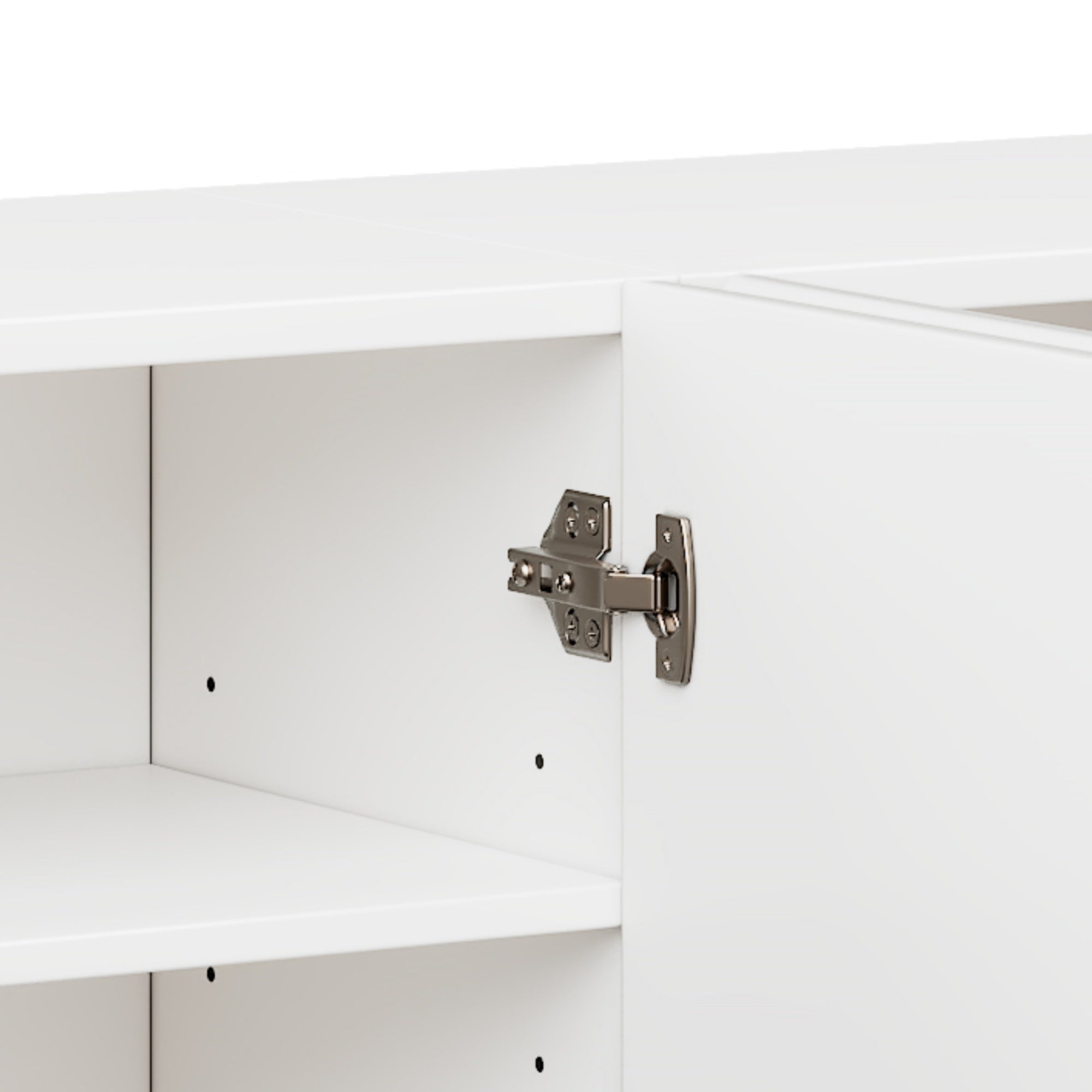 Stylish Thick Wavy Door TV Cabinet with Adjustable Shelves, Cream Style TV Stand with 4 Cabinets for TVs Up to 75', Solid Media Console with Cylindrical Legs and Cable Holes for Living Room, White