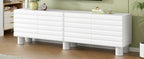 Stylish Thick Wavy Door TV Cabinet with Adjustable Shelves, Cream Style TV Stand with 4 Cabinets for TVs Up to 75', Solid Media Console with Cylindrical Legs and Cable Holes for Living Room, White