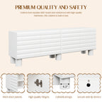 Stylish Thick Wavy Door TV Cabinet with Adjustable Shelves, Cream Style TV Stand with 4 Cabinets for TVs Up to 75', Solid Media Console with Cylindrical Legs and Cable Holes for Living Room, White