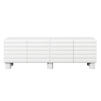 Stylish Thick Wavy Door TV Cabinet with Adjustable Shelves, Cream Style TV Stand with 4 Cabinets for TVs Up to 75', Solid Media Console with Cylindrical Legs and Cable Holes for Living Room, White