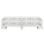 Stylish Thick Wavy Door TV Cabinet with Adjustable Shelves, Cream Style TV Stand with 4 Cabinets for TVs Up to 75', Solid Media Console with Cylindrical Legs and Cable Holes for Living Room, White