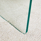 Double-drawer bedside table. The board surface is MDF sticker, and both sides are transparent tempered glass. The design is simple and elegant, with excellent storage functions.