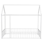 Twin Size Metal Bed House Bed Frame with Fence, for Kids, Teens, Girls, Boys, White