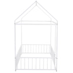 Twin Size Metal Bed House Bed Frame with Fence, for Kids, Teens, Girls, Boys, White