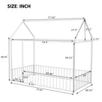 Twin Size Metal Bed House Bed Frame with Fence, for Kids, Teens, Girls, Boys, White