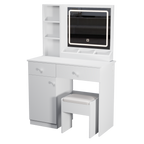 Fashion Vanity Desk with Mirror and Lights for Makeup, Vanity Mirror with Lights and Table Set with 3 Color Lighting Brightness Adjustable, 2 big Drawers, White Color