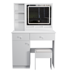 Fashion Vanity Desk with Mirror and Lights for Makeup, Vanity Mirror with Lights and Table Set with 3 Color Lighting Brightness Adjustable, 2 big Drawers, White Color