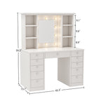 Vanity Desk with LED Lighted Mirror, Makeup Vanity with 11Drawers, 3 Color Lighting Modes Brightness Adjustable, Hidden Wiring, Dressing Table for Bedroom, White