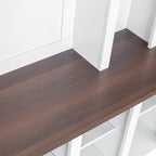 ON-TREND Farmhouse Wooden Style Hall Tree with 6 Hooks, Practical Walnut Storage Bench with Adjustable Shelves, 4-in-1 Entryway Shoe Cabinet with 13 Cubbies for Mudroom, Living Room, White, 76.7'H