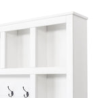 ON-TREND Farmhouse Wooden Style Hall Tree with 6 Hooks, Practical Walnut Storage Bench with Adjustable Shelves, 4-in-1 Entryway Shoe Cabinet with 13 Cubbies for Mudroom, Living Room, White, 76.7'H