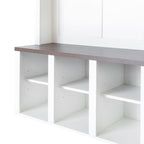 ON-TREND Farmhouse Wooden Style Hall Tree with 6 Hooks, Practical Walnut Storage Bench with Adjustable Shelves, 4-in-1 Entryway Shoe Cabinet with 13 Cubbies for Mudroom, Living Room, White, 76.7'H