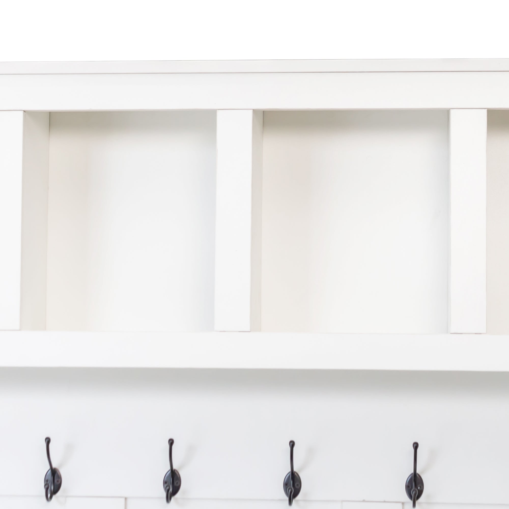 ON-TREND Farmhouse Wooden Style Hall Tree with 6 Hooks, Practical Walnut Storage Bench with Adjustable Shelves, 4-in-1 Entryway Shoe Cabinet with 13 Cubbies for Mudroom, Living Room, White, 76.7'H