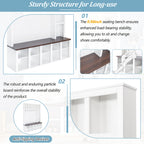 ON-TREND Farmhouse Wooden Style Hall Tree with 6 Hooks, Practical Walnut Storage Bench with Adjustable Shelves, 4-in-1 Entryway Shoe Cabinet with 13 Cubbies for Mudroom, Living Room, White, 76.7'H