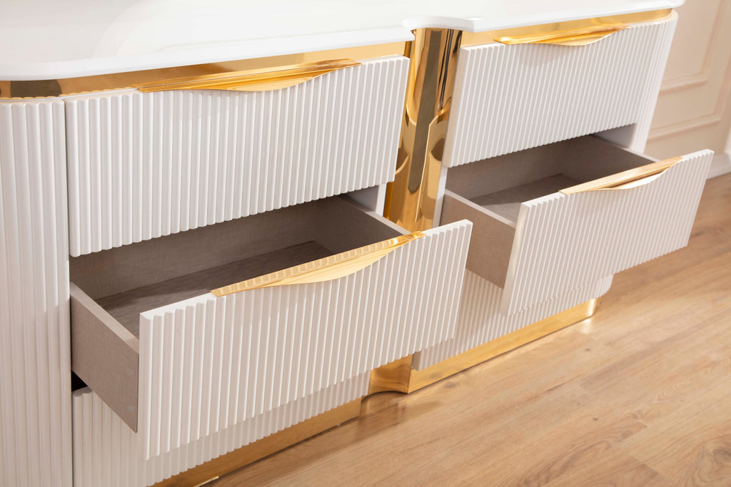 Gold Detailed 6-Drawer Dresser made with Wood in White