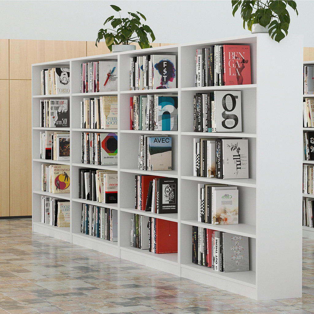 5 Shelf White Bookcase 60 inch Tall Wood Bookshelf for Bedroom