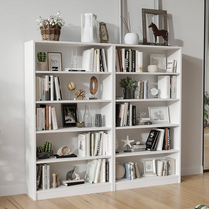 5 Shelf White Bookcase 60 inch Tall Wood Bookshelf for Bedroom
