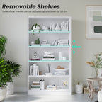 5 Shelf White Bookcase 60 inch Tall Wood Bookshelf for Bedroom