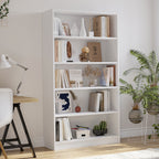 5 Shelf White Bookcase 60 inch Tall Wood Bookshelf for Bedroom