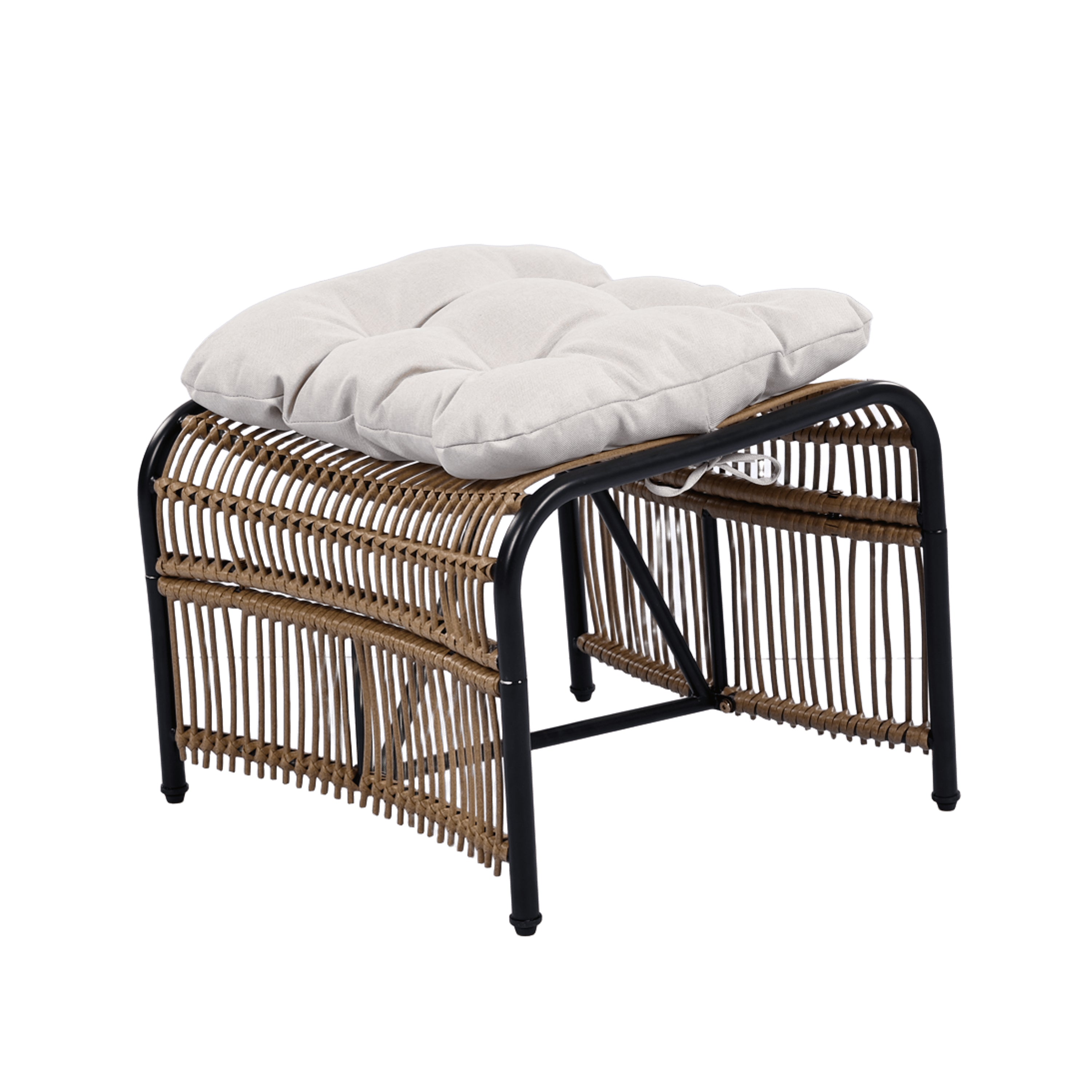 3 Pieces Wicker Outdoor Patio Furniture Set with Lounge Chair, Balcony Chairs Table Set with Cushions, Ottoman, Patio Conversation Sets for Garden ,Deck,and Porch, Black & Natural & Beige - Groovy Boardz