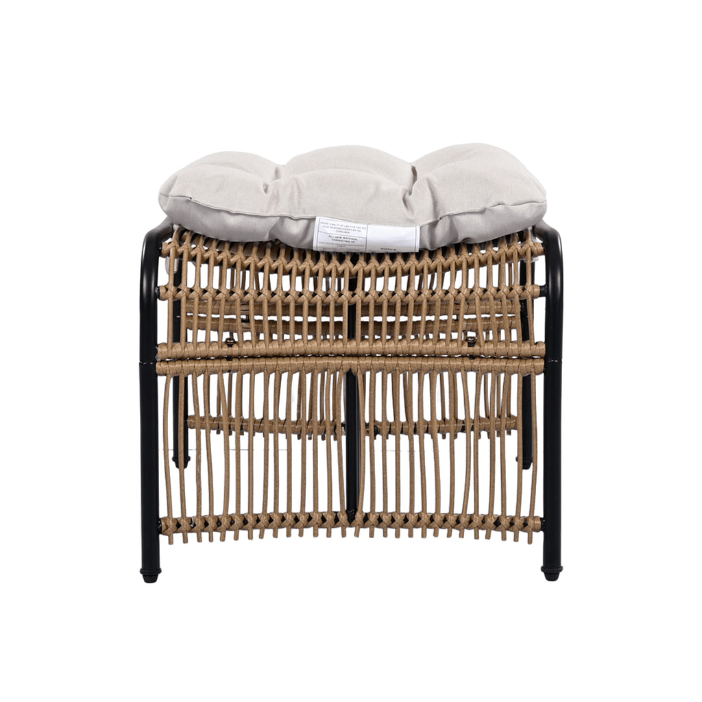 3 Pieces Wicker Outdoor Patio Furniture Set with Lounge Chair, Balcony Chairs Table Set with Cushions, Ottoman, Patio Conversation Sets for Garden ,Deck,and Porch, Black & Natural & Beige - Groovy Boardz