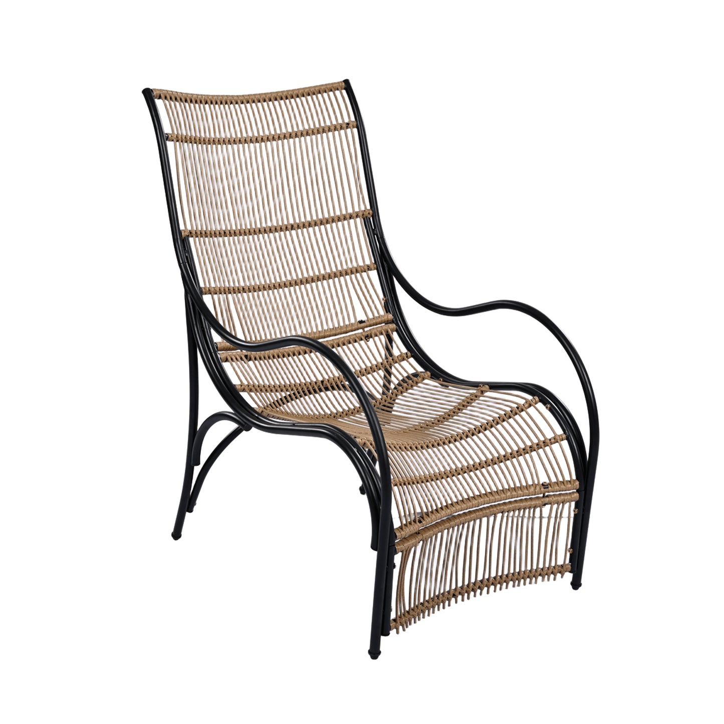 3 Pieces Wicker Outdoor Patio Furniture Set with Lounge Chair, Balcony Chairs Table Set with Cushions, Ottoman, Patio Conversation Sets for Garden ,Deck,and Porch, Black & Natural & Beige - Groovy Boardz