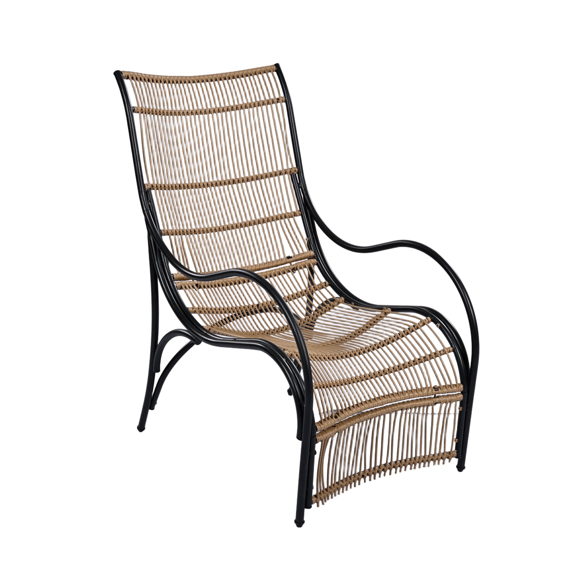 3 Pieces Wicker Outdoor Patio Furniture Set with Lounge Chair, Balcony Chairs Table Set with Cushions, Ottoman, Patio Conversation Sets for Garden ,Deck,and Porch, Black & Natural & Beige - Groovy Boardz