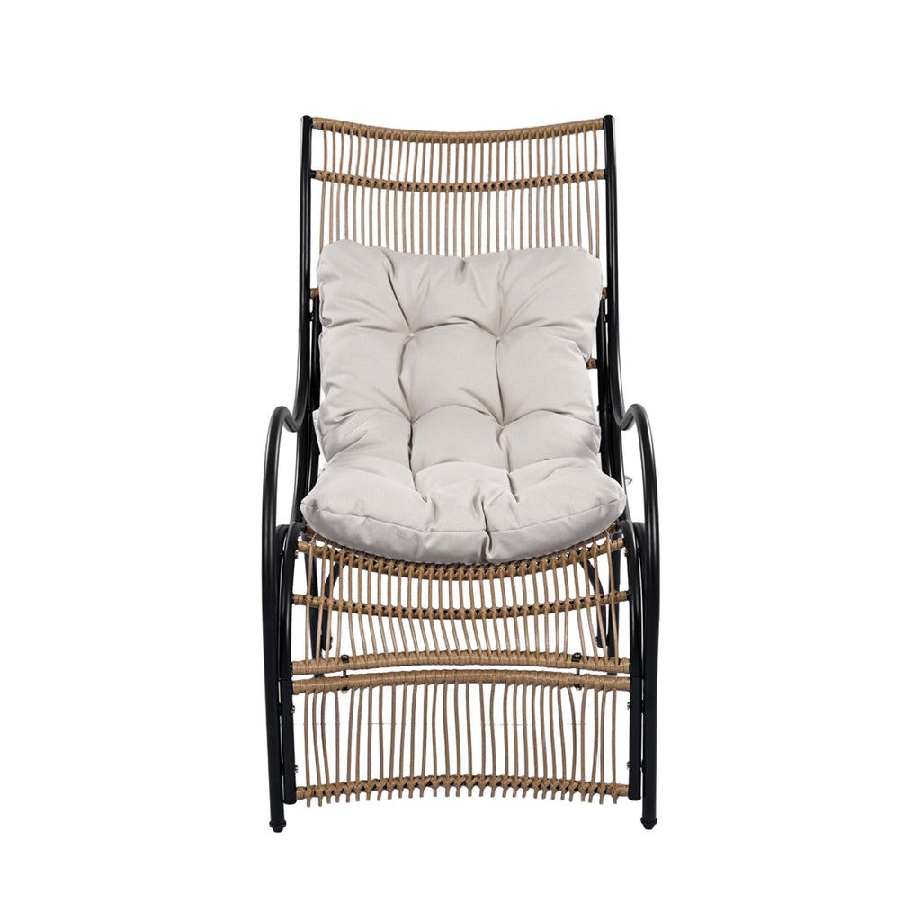 3 Pieces Wicker Outdoor Patio Furniture Set with Lounge Chair, Balcony Chairs Table Set with Cushions, Ottoman, Patio Conversation Sets for Garden ,Deck,and Porch, Black & Natural & Beige - Groovy Boardz