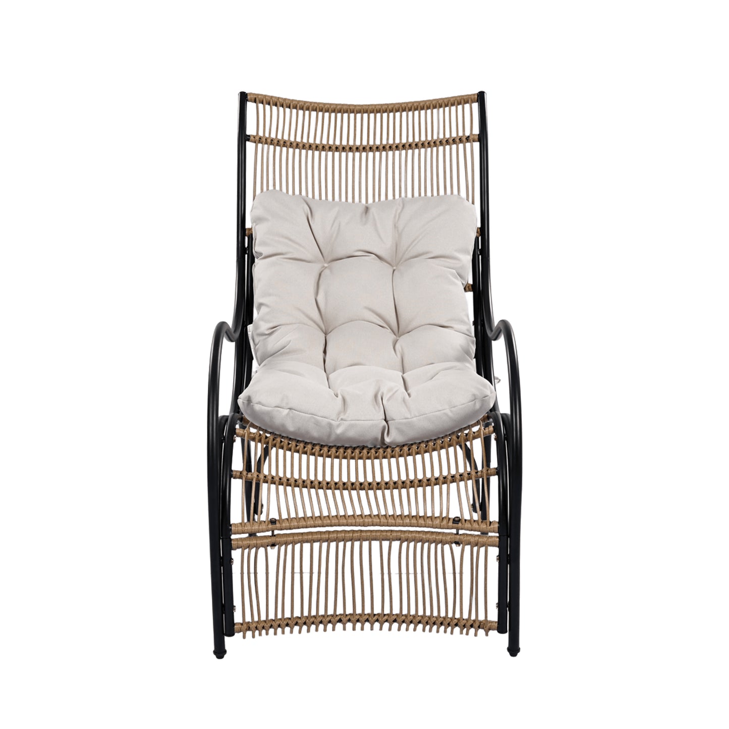 3 Pieces Wicker Outdoor Patio Furniture Set with Lounge Chair, Balcony Chairs Table Set with Cushions, Ottoman, Patio Conversation Sets for Garden ,Deck,and Porch, Black & Natural & Beige - Groovy Boardz