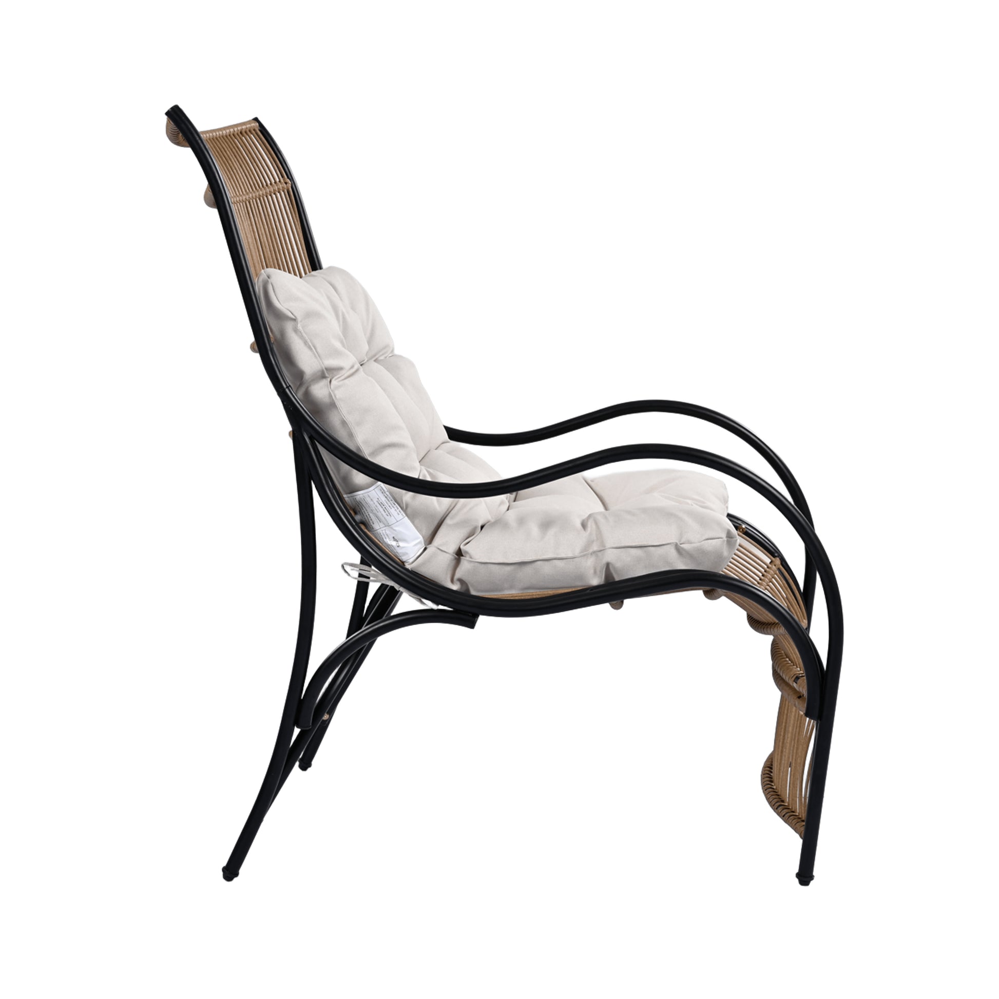 3 Pieces Wicker Outdoor Patio Furniture Set with Lounge Chair, Balcony Chairs Table Set with Cushions, Ottoman, Patio Conversation Sets for Garden ,Deck,and Porch, Black & Natural & Beige - Groovy Boardz