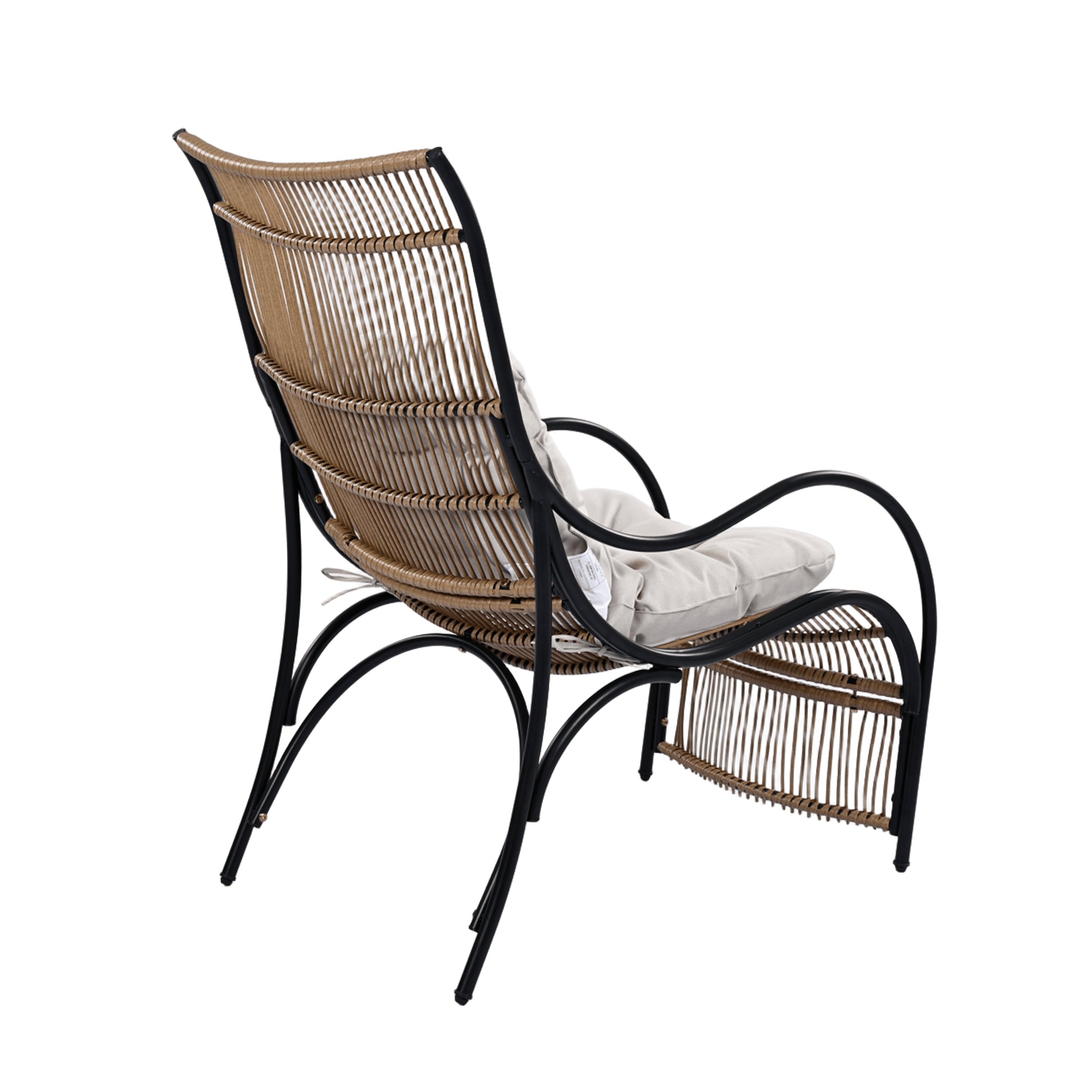 3 Pieces Wicker Outdoor Patio Furniture Set with Lounge Chair, Balcony Chairs Table Set with Cushions, Ottoman, Patio Conversation Sets for Garden ,Deck,and Porch, Black & Natural & Beige - Groovy Boardz