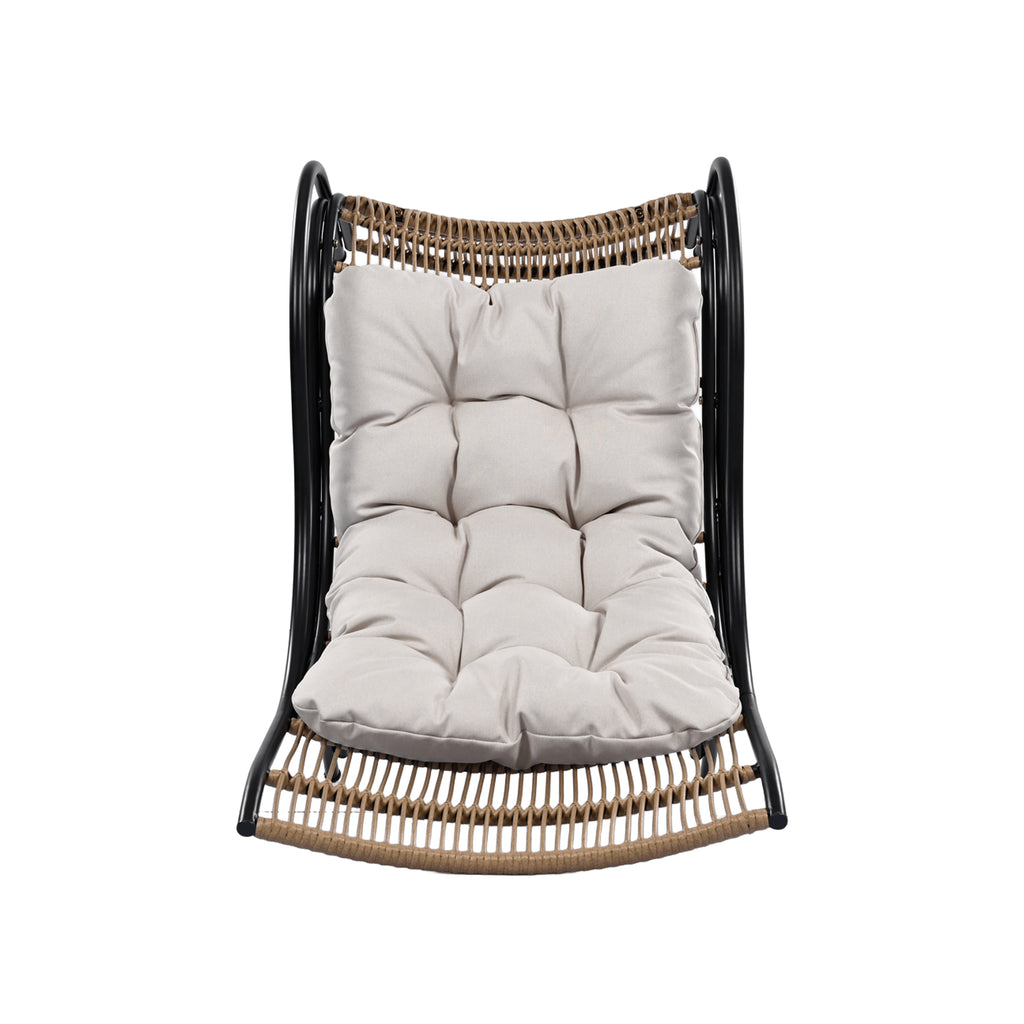 3 Pieces Wicker Outdoor Patio Furniture Set with Lounge Chair, Balcony Chairs Table Set with Cushions, Ottoman, Patio Conversation Sets for Garden ,Deck,and Porch, Black & Natural & Beige - Groovy Boardz