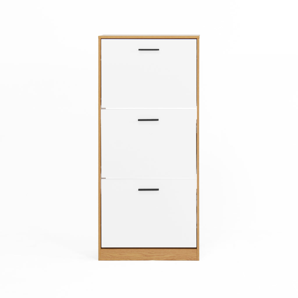 Shoe Storage Cabinet with 3 White Panel Flip Drawers, Freestanding Organizer for Entryway, Narrow Shoe Rack Cabinet