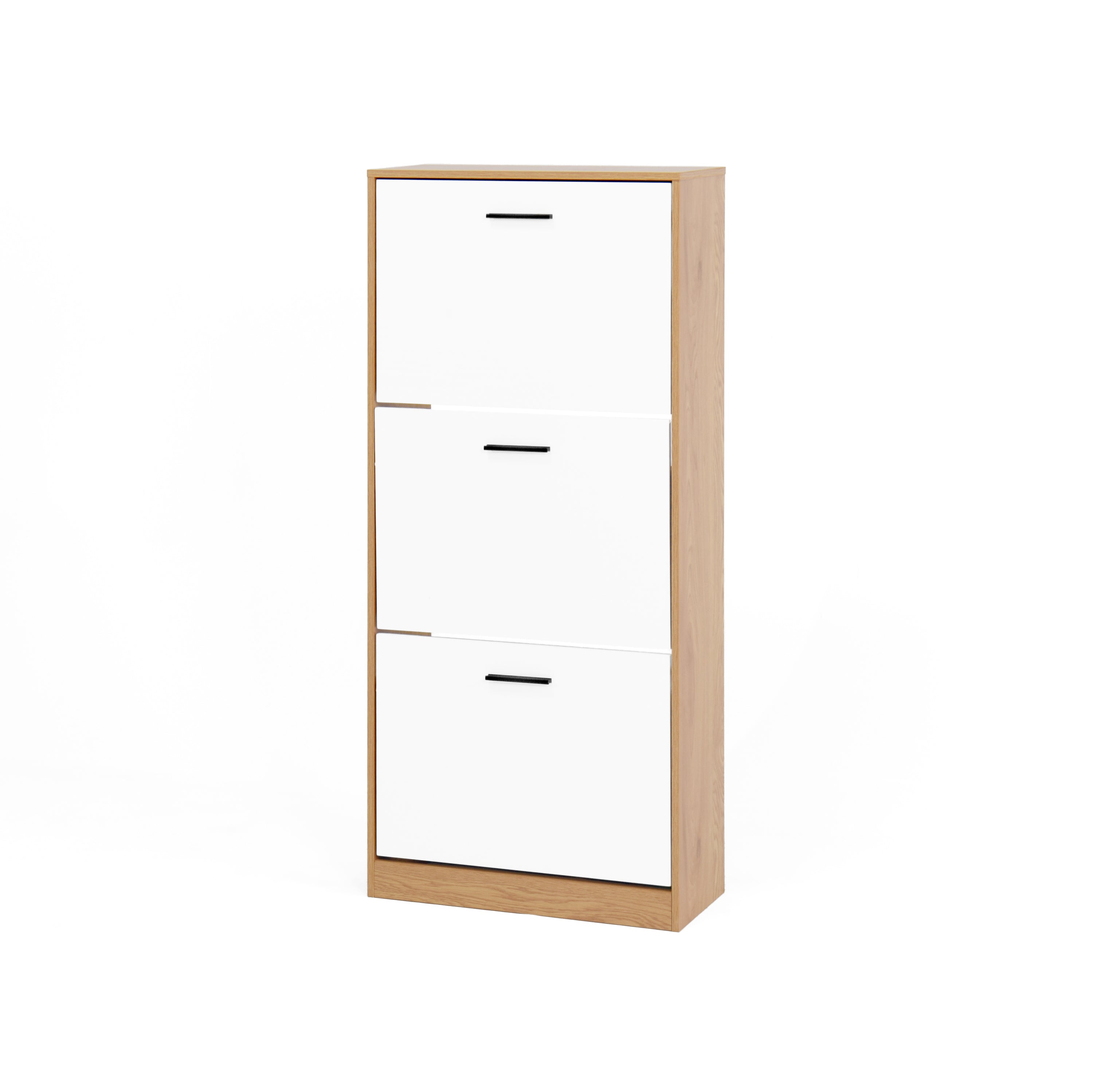 Shoe Storage Cabinet with 3 White Panel Flip Drawers, Freestanding Organizer for Entryway, Narrow Shoe Rack Cabinet