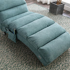 Ergonomic Electric Massage Chaise Lounge with Remote Control, Teal Linen Upholstery, 5 Modes for Relaxation