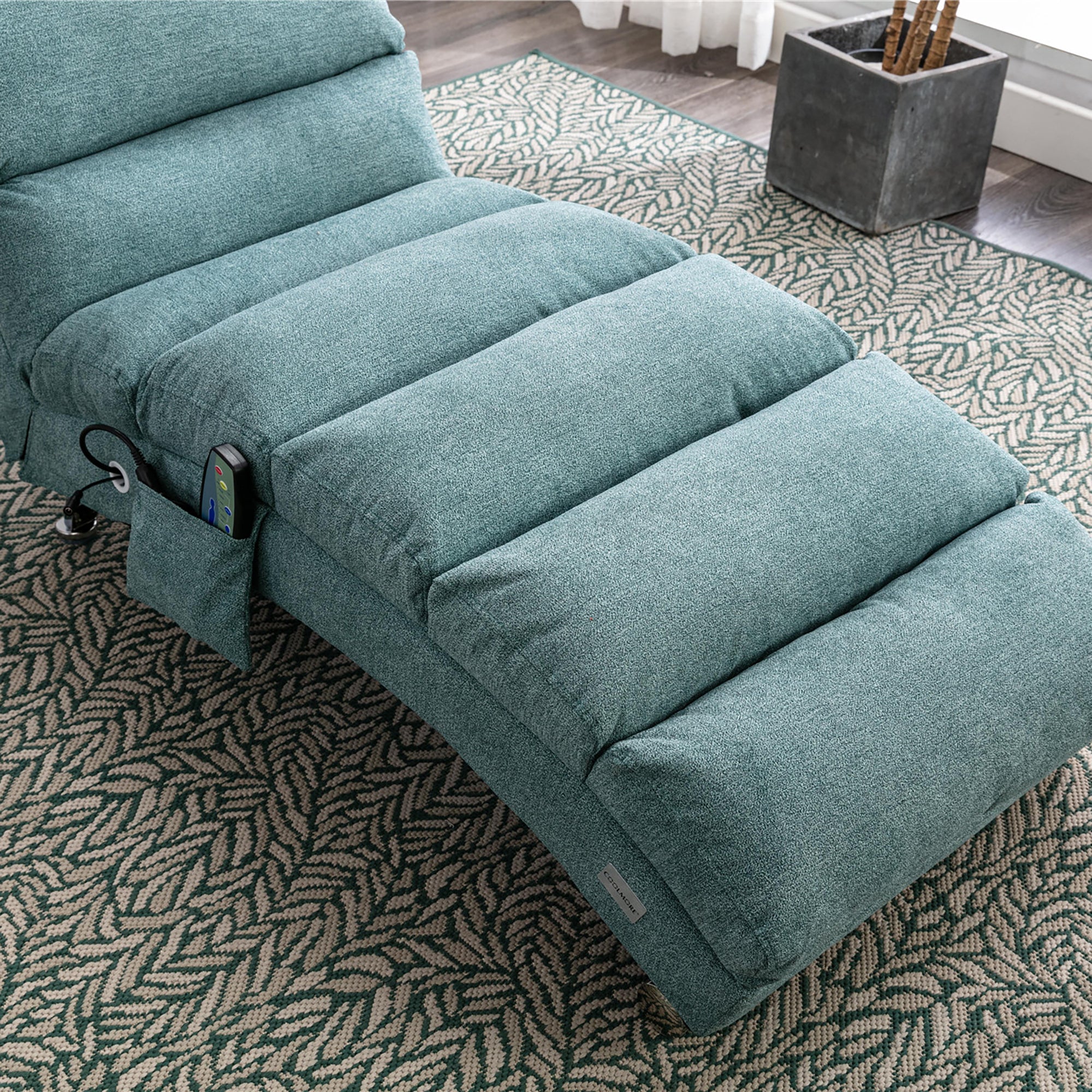 Ergonomic Electric Massage Chaise Lounge with Remote Control, Teal Linen Upholstery, 5 Modes for Relaxation