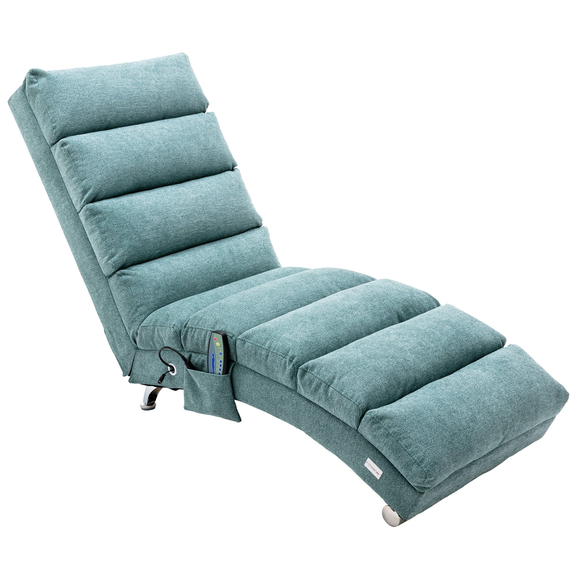 Ergonomic Electric Massage Chaise Lounge with Remote Control, Teal Linen Upholstery, 5 Modes for Relaxation