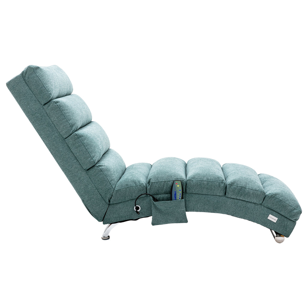 Ergonomic Electric Massage Chaise Lounge with Remote Control, Teal Linen Upholstery, 5 Modes for Relaxation