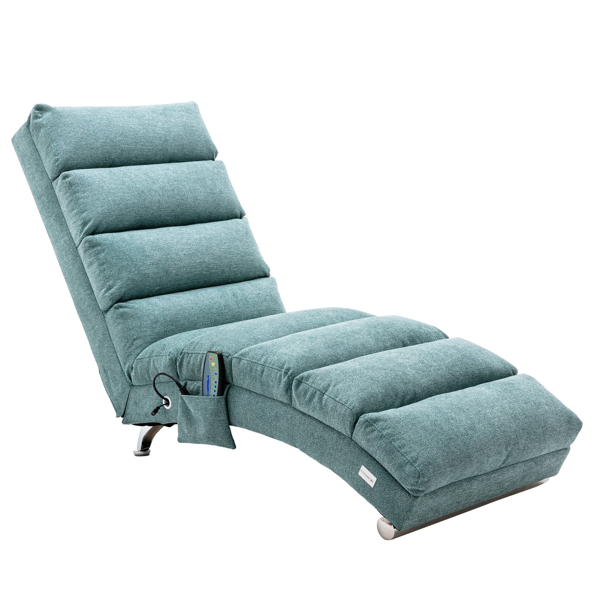 Ergonomic Electric Massage Chaise Lounge with Remote Control, Teal Linen Upholstery, 5 Modes for Relaxation