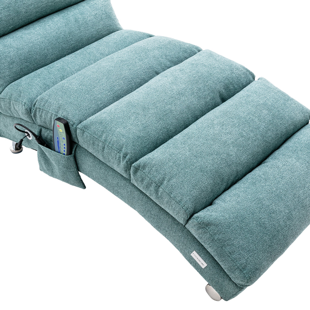 Ergonomic Electric Massage Chaise Lounge with Remote Control, Teal Linen Upholstery, 5 Modes for Relaxation