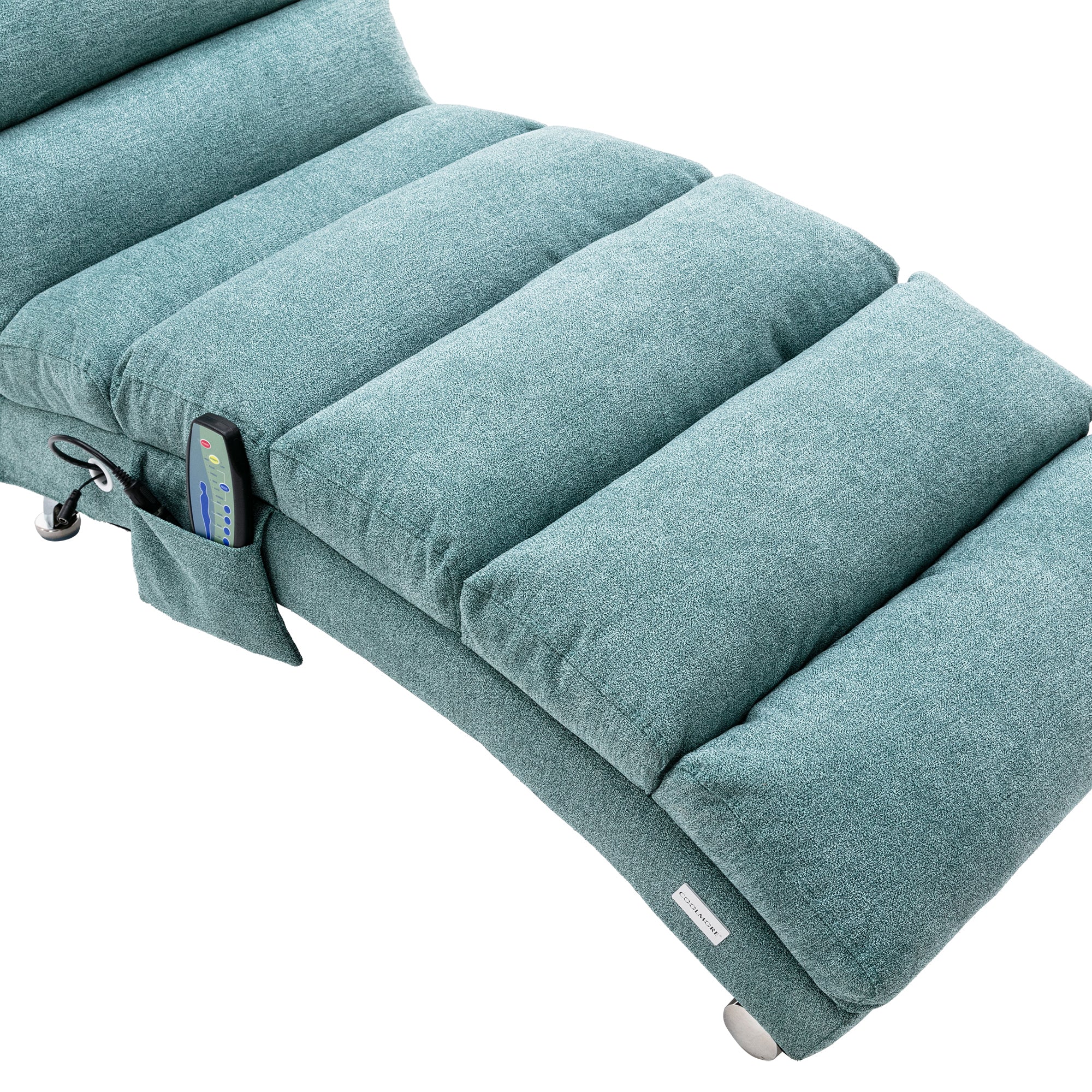 Ergonomic Electric Massage Chaise Lounge with Remote Control, Teal Linen Upholstery, 5 Modes for Relaxation