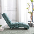 Ergonomic Electric Massage Chaise Lounge with Remote Control, Teal Linen Upholstery, 5 Modes for Relaxation