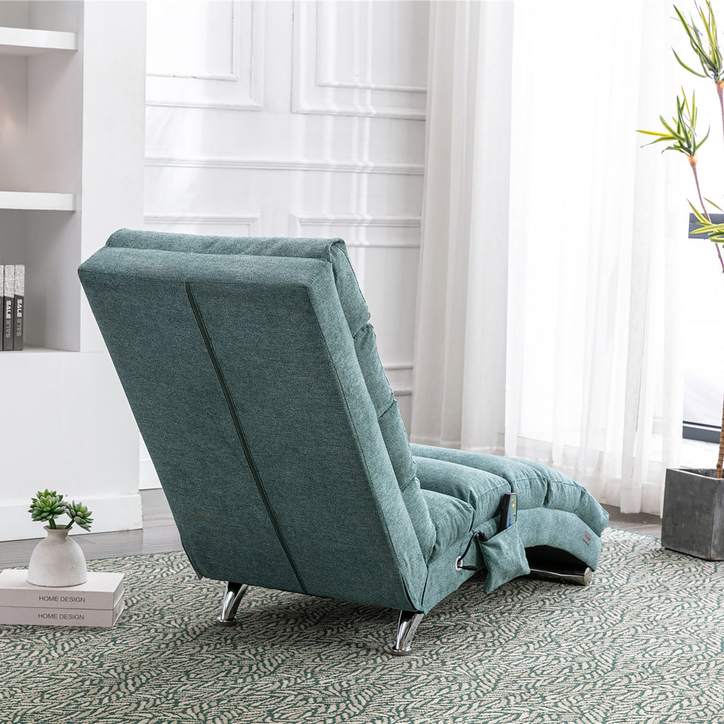 Ergonomic Electric Massage Chaise Lounge with Remote Control, Teal Linen Upholstery, 5 Modes for Relaxation