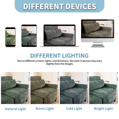 Two -seater Chenille Fabric sofa, 2 lumbar pillows,Ergonomic, high - quality wood frame, resilient sponge,Easy install, elegant armrests,Fits bedrooms, living rooms, reading nooks,Green