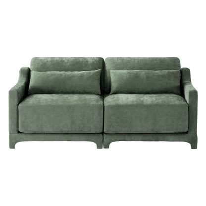 Two -seater Chenille Fabric sofa, 2 lumbar pillows,Ergonomic, high - quality wood frame, resilient sponge,Easy install, elegant armrests,Fits bedrooms, living rooms, reading nooks,Green